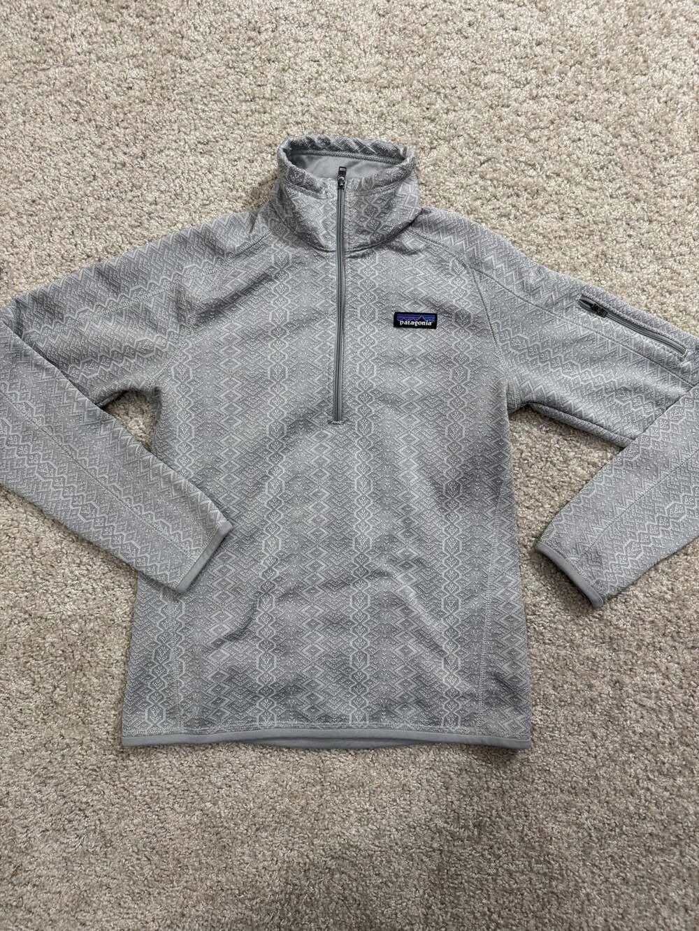 Patagonia Better Sweater 1/4 Zip Fleece Pullover Geometric Pattern Grey Size S